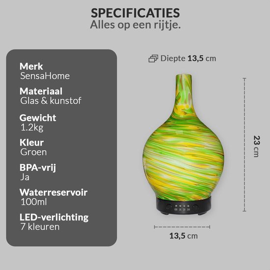 Porseme Aromadiffuser, 500 ml, handgeblazen 3D-glas, luchtbevochtiger, ultrasone aromatherapie-oliën, diffuser met 7-kleurig ledlicht, diffuser voor etherische oliën, laatste 15-21 uur, BPA-vrij, voor