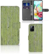 Wallet Book Case Geschikt voor Samsung Galaxy A71 Telefoon Hoesje Green Wood