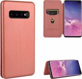 Voor Samsung Galaxy S10 Plus Koolstofvezel Textuur Magnetische Horizontale Flip TPU + PC + PU Lederen Case met Touw & Kaartsleuf (Bruin)