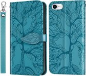 Life of Tree Embossing Pattern Horizontale flip lederen hoes met houder & kaartsleuf & portemonnee & fotolijst & lanyard voor iPhone 8 & 7 (meerblauw)
