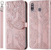 Voor Samsung Galaxy A20s Life of Tree Embossing Pattern Horizontale Flip Leather Case met Houder & Card Slot & Portemonnee & Fotolijst & Lanyard (Rose Gold)