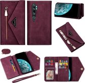 Voor Xiaomi Mi CC9 Pro Skin Feel Rits Horizontale Flip Leren Case met Houder & Kaartsleuven & Fotolijst & Lanyard & Lang Touw (Wijnrood)