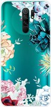 Voor Xiaomi Redmi 9 gekleurd tekeningpatroon zeer transparant TPU beschermhoes (edelsteenbloem)