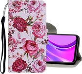 Voor Geschikt voor Xiaomi Redmi 9A Gekleurd tekeningpatroon Horizontaal lederen flip-hoesje met houder & kaartsleuven & portemonnee (roos)
