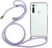 Voor Motorola Moto G8 Four-Corner Anti-Fall transparante TPU beschermhoes met lanyard (paars)