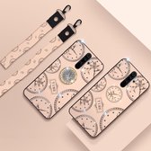 Voor Xiaomi Redmi Note 8 Pro Mode Klok Patroon Strass Mobiele Telefoon Shell met Beugel / Hand Touw / Lanyard (Rose Goud)