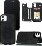 Voor iPhone 11 Pro Mandala reliëf PU + TPU-hoesje met houder & kaartsleuven & fotolijst en draagriem (zwart)
