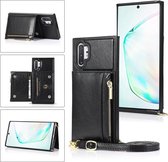 Voor Samsung Galaxy Note10 Pro Vierkante Rits Portemonnee Tas TPU + PU Achterkant Case met Houder & Kaartsleuven & Portemonnee & Cross-body Riem (Zwart)