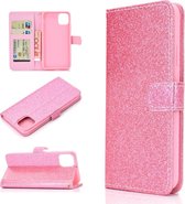 Voor iPhone 12/12 Pro Glitter Poeder Horizontale Flip Leren Case met Kaartsleuven & Houder & Fotolijst & Portemonnee & Lanyard (Roze)