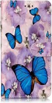 Olie Reliëf Gekleurd Tekening Patroon Horizontale Flip PU Leren Case met Houder & Kaartsleuven & Portemonnee & Fotolijst Voor LG G8 ThinQ (Purple Flower Butterfly)