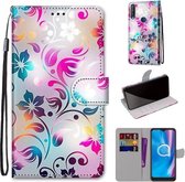 Voor Alcatel 1S (2020) / 3L (2020) Gekleurde tekening Cross Texture Horizontale Flip PU lederen tas met houder & kaartsleuven & portemonnee & lanyard (Gradient Colorful Flower)