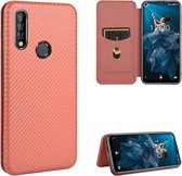 Voor Oukitel C17 / C17 Pro Koolstofvezel Textuur Magnetische Horizontale Flip TPU + PC + PU lederen tas met kaartsleuf (bruin)