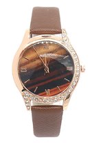 Dielay - Horloge met Steentjes - Dames - Kast 36 mm - Band Kunstleer - Quartz - Bruin