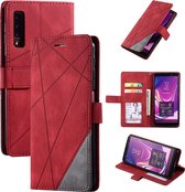 Voor Samsung Galaxy A7 (2018) Skin Feel Splicing Horizontale flip lederen tas met houder & kaartsleuven & portemonnee & fotolijst (rood)