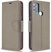 Voor Huawei Honor 9A Litchi Textuur Pure Kleur Horizontale Flip PU Leather Case met Houder & Kaartsleuven & Portemonnee & Lanyard (Grijs)