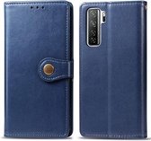 Voor Huawei Nova 7 SE / P40 Lite 5G retro effen kleur lederen gesp telefoonhoes met lanyard & fotolijst & kaartsleuf & portemonnee & standaardfunctie (blauw)