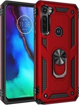 Voor Motorola Moto G Stylus schokbestendig TPU + pc beschermhoes met 360 graden roterende houder (rood)