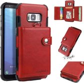 Voor Galaxy S8 schokbestendige pc + TPU beschermhoes, met kaartsleuven en portemonnee en fotolijst en draagkoord (rood)