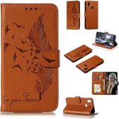 Voor Galaxy A10s Feather Pattern Litchi Texture Horizontale Flip Leren Case met Houder & Portemonnee & Kaartsleuven (Bruin)