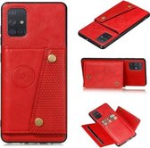Voor Samsung Galaxy A72 5G dubbele gesp PU + TPU schokbestendige magnetische beschermhoes met kaartsleuf en houder (rood)