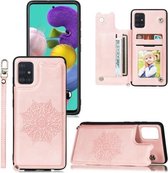 Voor Samsung Galaxy A72 5G Mandala reliëf PU + TPU hoesje met houder & kaartsleuven & fotolijst & riem (rose goud)