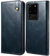 Voor Samsung Galaxy S20 UItra Simple Wax Crazy Horse Texture Horizontale Flip lederen tas met kaartsleuven en portemonnee (marineblauw)