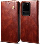 Voor Samsung Galaxy S20 UItra Simple Wax Crazy Horse Texture Horizontale Flip lederen tas met kaartsleuven en portemonnee (bruin)