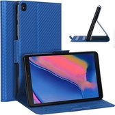 Voor Samsung Galaxy Tab A 8.0 & S Pen (2019) Ultradunne koolstofvezel horizontale flip PU lederen tas met houder met 3 niveaus (blauw)