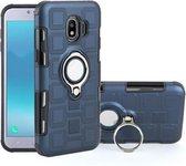 Voor Galaxy J2 Pro (2018) 2 in 1 kubus pc + TPU beschermhoes met 360 graden draaien zilveren ringhouder (marineblauw)