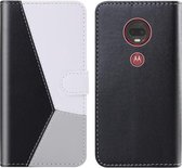 Voor Motorola Moto G7 / Moto G7 Plus Tricolor Stitching Horizontale Flip TPU + PU lederen hoes met houder & kaartsleuven & portemonnee (zwart)