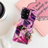 Voor Huawei P40 Plating Kleurrijke Geometrische Patroon Mozaïek Marmer TPU Mobiele Telefoon Case Strass Stand Ring (Magenta PR5)