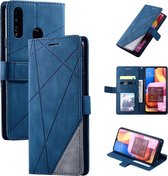 Voor Samsung Galaxy A20s Skin Feel Splicing Horizontale flip lederen tas met houder & kaartsleuven & portemonnee & fotolijst (blauw)