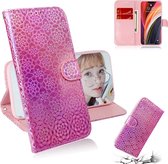 Voor iPhone 12 Pro Max Effen Kleur Kleurrijke Magnetische Gesp Horizontale Flip PU Lederen Case met Houder & Kaartsleuven & Portemonnee & Lanyard (Roze)