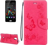 Vlinders Embossing Horizontale Flip Leren Case voor Wiko U Feel, met Houder & Kaartsleuven & Portemonnee & Lanyard (Magenta)