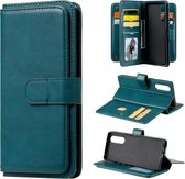 Voor Sony Xpeira 5 multifunctionele magnetische koperen gesp horizontale flip effen kleur lederen tas met 10 kaartsleuven & portemonnee & houder & fotolijst (donkergroen)