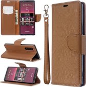 Voor Sony Xperia 5 / XZ5 litchi textuur pure kleur horizontale flip pu lederen tas met houder & kaartsleuven & portemonnee & lanyard (bruin)