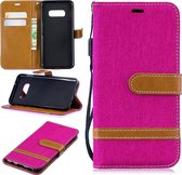 Kleurafstemming Denim Texture Leather Case voor Galaxy S10e, met houder & kaartsleuven & portemonnee & lanyard (rozerood)