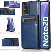 Voor Samsung Galaxy Note20 effen kleur pc + TPU beschermhoes met houder en kaartsleuven (blauw)