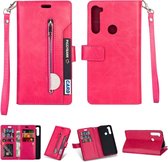 Voor Xiaomi Redmi Note 8 Multifunctionele Rits Horizontale Flip Leren Case met Houder & Portemonnee & 9 Kaartsleuven & Lanyard (Rose Rood)