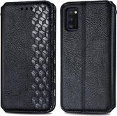 Voor Samsung Galaxy A41 Cubic Grid Pressed Horizontal Flip Magnetic Leather Case met houder & kaartsleuven & portemonnee (zwart)