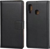 Leren horizontale flip-holster voor Galaxy A20E met magnetische sluiting en beugel en kaartsleuf en portemonnee (zwart)