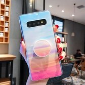 Marble Strip TPU-beschermhoes voor de achterkant van de Galaxy S10, met houder (hemelsblauw)