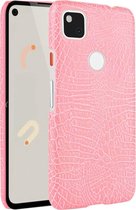 Voor Google Pixel 4a Shockproof Crocodile Texture PC + PU Case (roze)