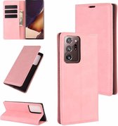 Voor Samsung Galaxy Note20 Ultra Retro-skin Business magnetische zuignap lederen tas met houder & kaartsleuven & portemonnee (roze)