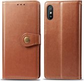 Voor Geschikt voor Xiaomi redmi 9a retro effen kleur lederen gesp telefoonhoes met lanyard & fotolijst & kaartsleuf & portemonnee & standaardfunctie (bruin)