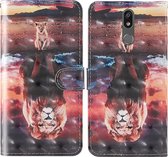 Voor LG K40 (2019) 3D-schilderij Gekleurd tekenpatroon Horizontaal Flip TPU + PU lederen tas met houder & kaartsleuven & portemonnee & draagkoord (Dream Lion)