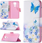 Voor Xiaomi Redmi Note 9 Gekleurd tekenpatroon Horizontale flip lederen tas met houder & kaartsleuven & portemonnee (bloem en vlinder)