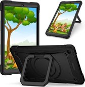 Voor Samsung Galaxy Tab A10.1 (2019) T510 Contrastkleur Schokbestendig Robot siliconen + pc-hoes met polsbandhouder (zwart)