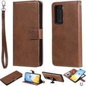 Voor Huawei P40 Lite 2 in 1 effen kleur afneembare PU lederen tas met kaartsleuven & magnetische houder & fotolijst & portemonnee & riem (bruin)