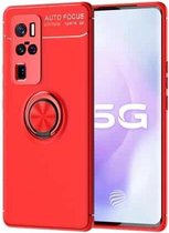 Voor VIVO X50 Pro + metalen ringhouder 360 graden roterende TPU-hoes (rood + rood)